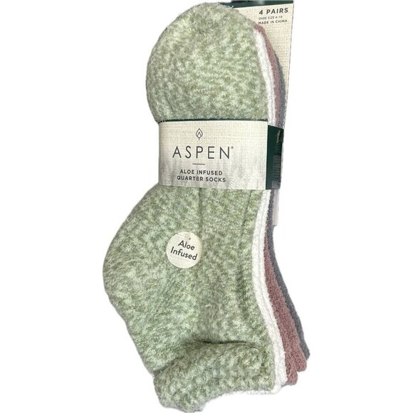 Aspen Winter Colors Aloe Infused Flat Toe Seam Supersoft Quarter Crew Socks-4-Pk - Picture 3 of 4